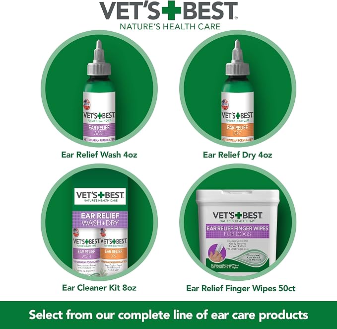 Vet's Best Dog Ear Relief Wash, No-Alcohol, Wax Control, No-Sting, 16 oz | Alcohol-Free Ear Cleanser, Helps Remove Wax & Debris, Controls Odors & Itching, Gentle Daily Ear Care for Dogs