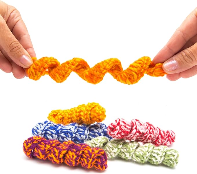 Glaciart One Crochet Spring Cat Toy – 5 Pcs Soft Fuzzy Enrichment 100% Natural Wool Yarn - Interactive Stretchable Play Cat Toy Set - Safe for Pets, Non-AZO Colored Dyes