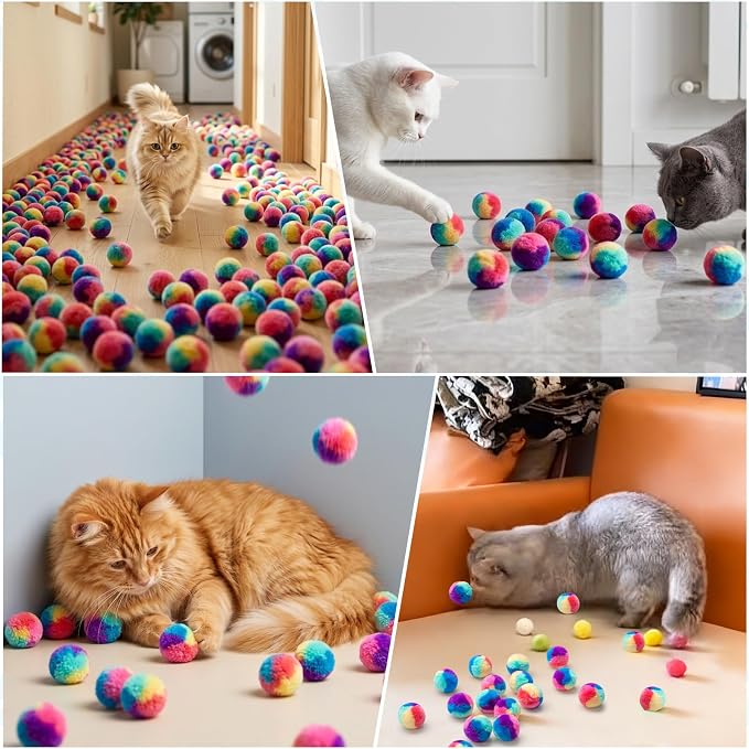 Mity rain 51PCS Cat Ball Launchers & Pom Pom Balls Interactive Cat Toy Set – Safe Soft Plush Kitten Toys for Indoor Cats, Fun Kitten Toys for Endless Active Play