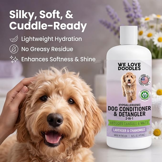 4-in-1 Dog Shampoo & Dog Conditioner, Puppy Pet Wash Soap, Lavender, 16 oz | Best for Goldendoodles, Poodles & Doodles, Hypoallergenic, Tearless, Sensitive Skin for Puppies & All Dog Breeds, Made in USA