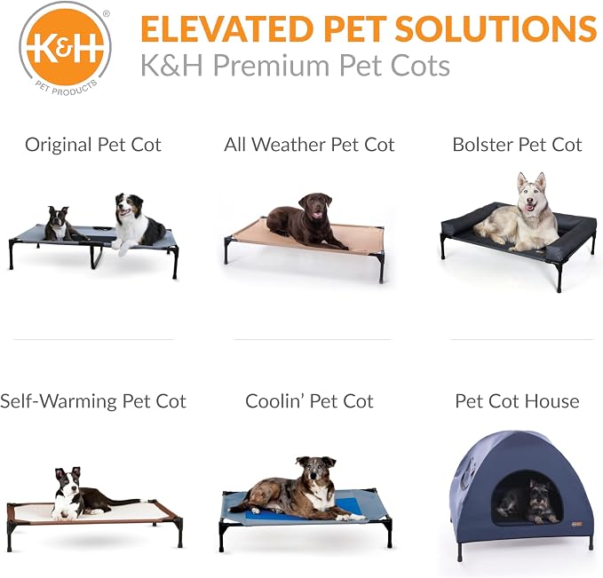 K&H Pet Products Bolster Dog Cot Cooling Indoor/Outdoor Elevated Dog Bed Hammock with Removable Bolster, Washable Mesh Cover, Raised Camping Bed for Medium Pets - Charcoal Medium 32" X 25"