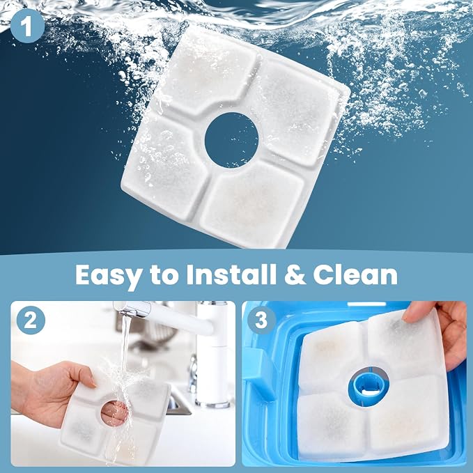 Cat Water Fountain Filter Replacement, 16 Pack Cat Fountain Filters Compatible with Square 84oz/2.5L Automatic Pet Fountain Dog Water Dispenser, 3 Filtration System Replacement Pet Filters