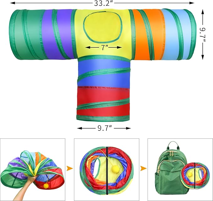 Malier Cat Toys Kitten Toys Set, Collapsible Cat Tunnels for Indoor Cats, Interactive Kitty Toys Cat Feather Toy Fluffy Mouse Crinkle Balls 3 Way Tube Tunnel Toys for Puppy Kitty Kitten