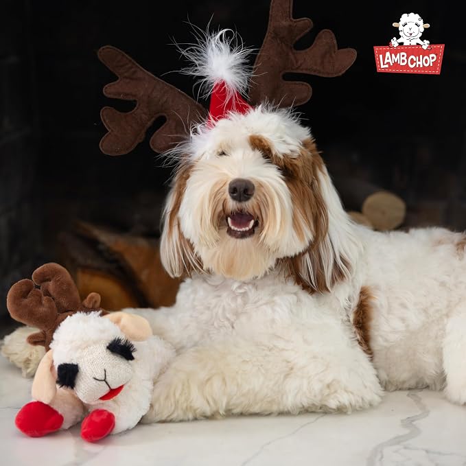 Multipet Holiday Lambchop with Santa Hat Plush Dog Toy, 10.5"