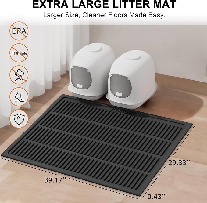 Heavy-Duty Cat Litter Mat: 10,000 Scratch Motions Tested | XL Extra-Thick Silicone Mat - No Holes for 3 Years