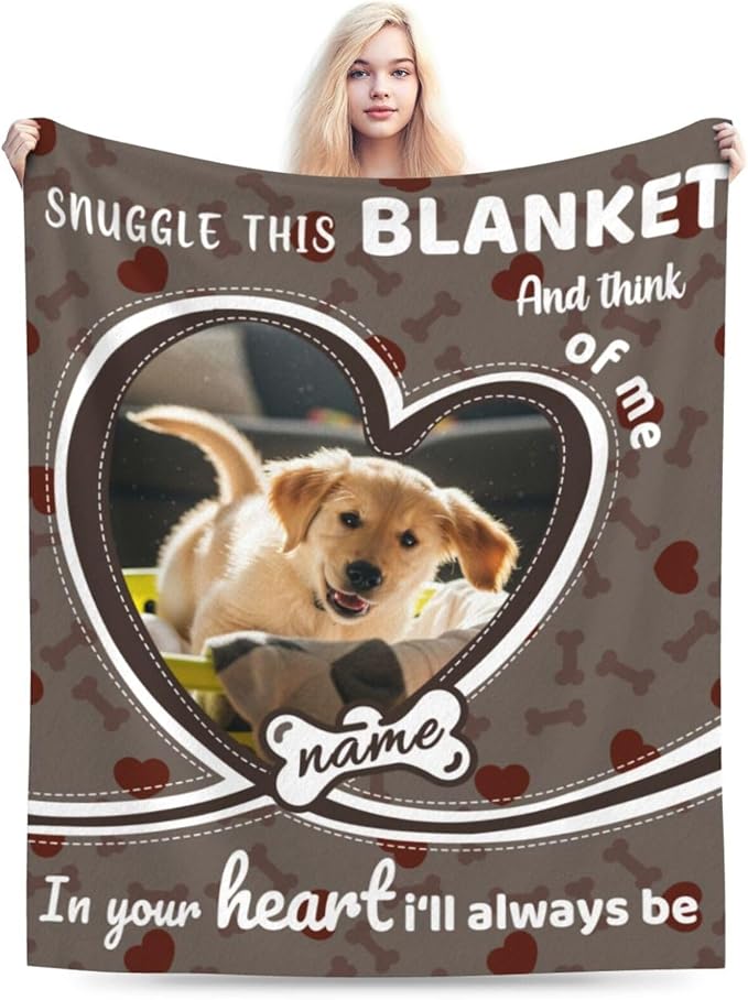 Nxwdwqa Personalized Dog Blanket Throws with Photos, Custom Pet Name Blanket, Dog Gifts for Pet Lovers, Customized Puppy Blanket for Adult Kid Birthday Christmas Fathers Mothers Valentines Gift