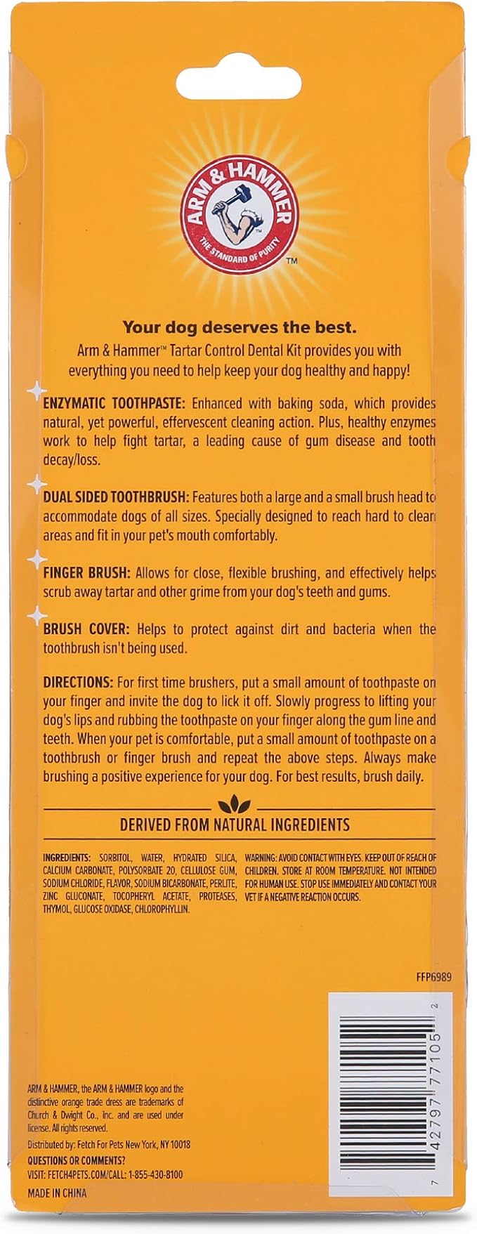 Arm & Hammer for Pets Tartar Control Dog Dental Care Kit, Banana Mint Flavor Toothpaste with Baking Soda, Double-Sided Toothbrush and Finger Brush Included, 2.5 Oz, 3-Piece