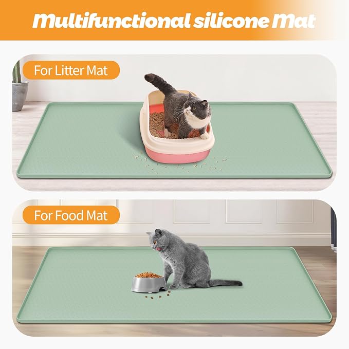 Cat Litter Mat for Litter Box 51"x25.6" Extra Large Silicone Mat, Green | Waterproof Non-Slip Litter Box Mat with Raised Edges, Cat Litter Trapping Mat for Pet, Cat Litter Rug for Floor