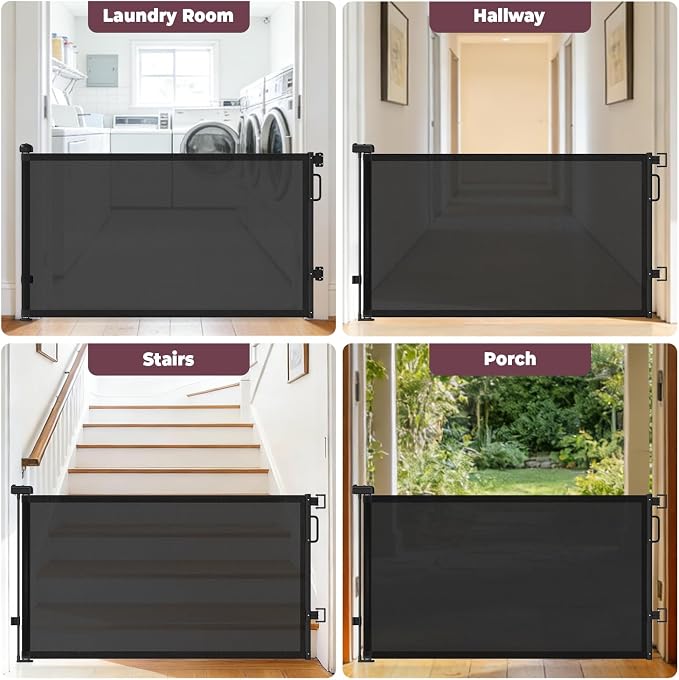78" Retractable Extra Wide Baby Gates for Doorways, Long Mesh Dog Gate for Large Openings, Indoor Outdoor Pet Gate for Deck Porch Kitchens Hallways, 34" Height, Black