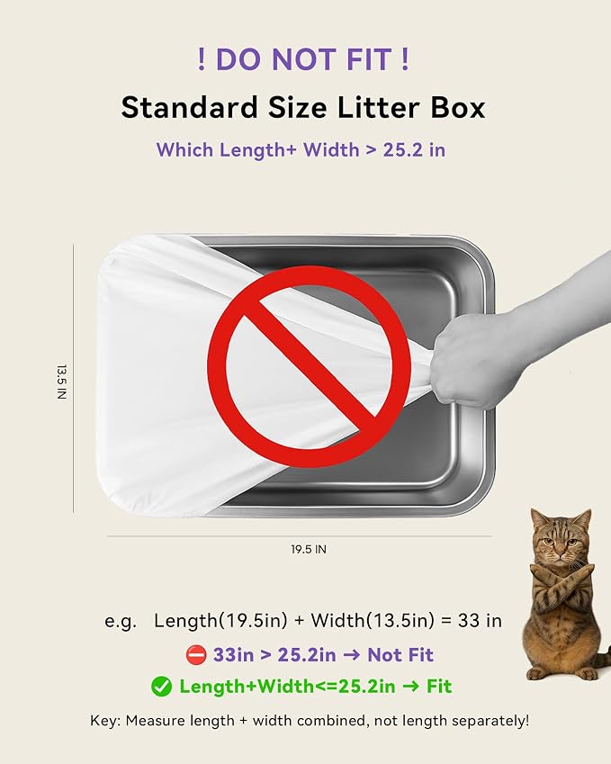 120 Count Automatic Cat Litter Box Liners Compatible with PetPivot AutoScooper 11/12 and Similar Open Top Self Cleaning Litter Box, Heavy Duty Cat Litter Bags Liners with Drawstring, 25.19" x 11.8"