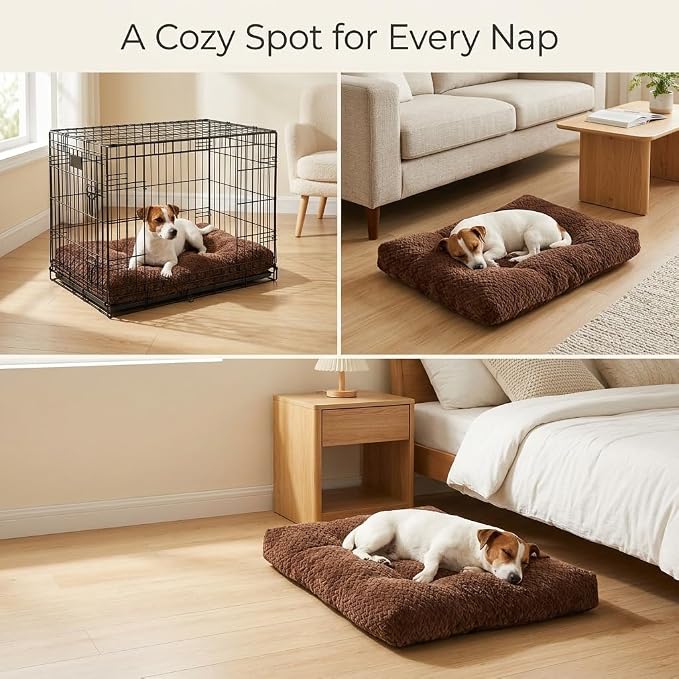 24 Inch Dog Crate Bed for Small Dogs, Washable Dog Crate Pad for Dog Cages, Soft Jacquard Flannel Kennel Mat with Anti-Slip Bottom, Fluffy Crate Mat for Puppies and Small Dogs,Dark Brown