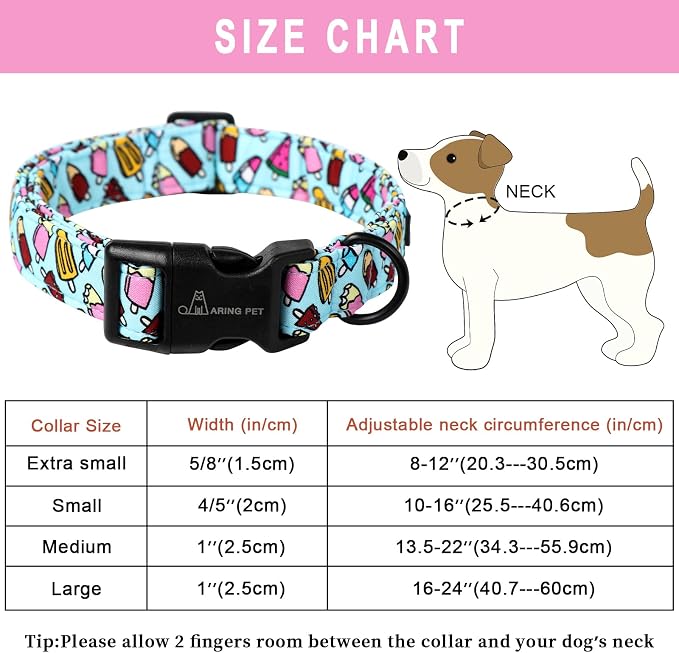 ARING PET Summer Dog Collar, Cute Blue Ice Cream Doggy Collars for Puppy Small Medium Large Boy Girl Dogs Pet, for Daily Photos Outdoor Beach Walking Picnic, L