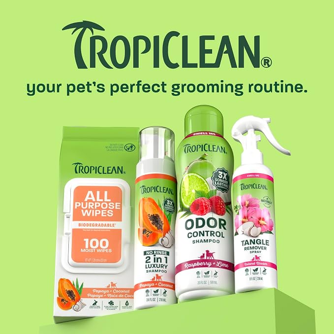 TropiClean Deodorizing Dog Shampoo, Raspberry Lime Scent, 20oz | Powerful Odor Control | Long-Lasting Raspberry Lime Scent | Puppy & Cat Safe | Made in USA