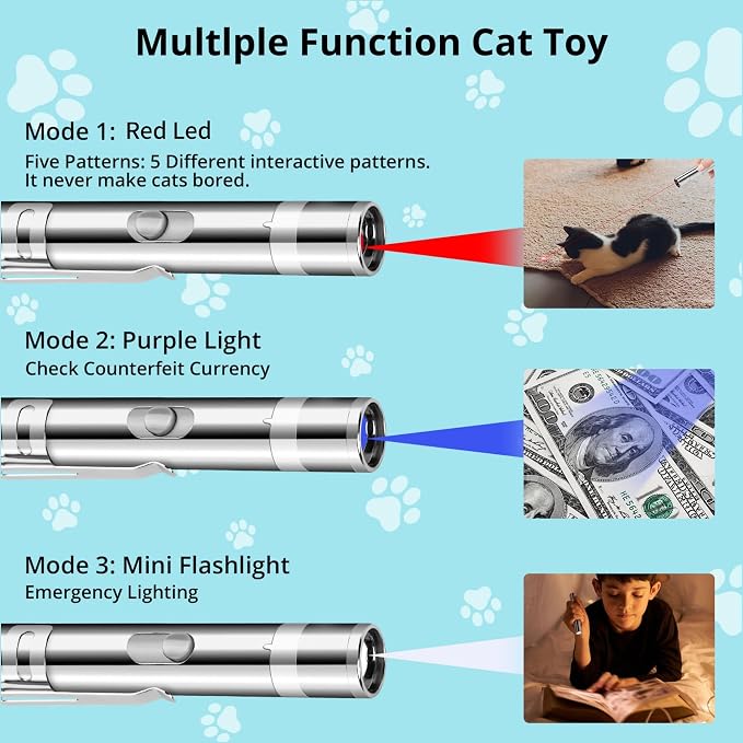 Waputne Cat Toy for Indoor Cats, 2 Pieces, USB Rechargeable Kitten Toys with 7 Adjustable Patterns, Interactive Chase Toys for Indoor Cats & Dogs, Training & Exercise Fun
