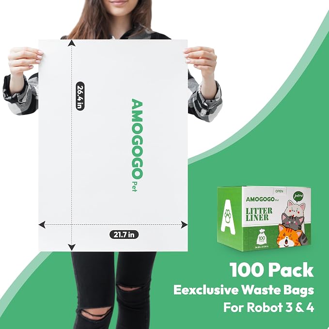 100 Pcs Waste Bags Liners, Compatible with Litter Robot 4/5/3, Leak-Proof Replacement Waste Bags, Heavy Duty Cat Litter Trash Bags, Waterproof Litter Bags, 26.4" x 21.9"