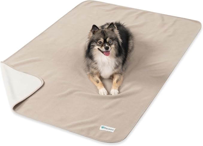 PetAmi Waterproof Dog Blanket for Small Medium Dogs Cats, Pee Proof Reversible Cat Blanket for Kitten Puppy, Soft Fleece Washable Pet Throw for Couch Car Crate Liner, 29x40 Taupe Beige