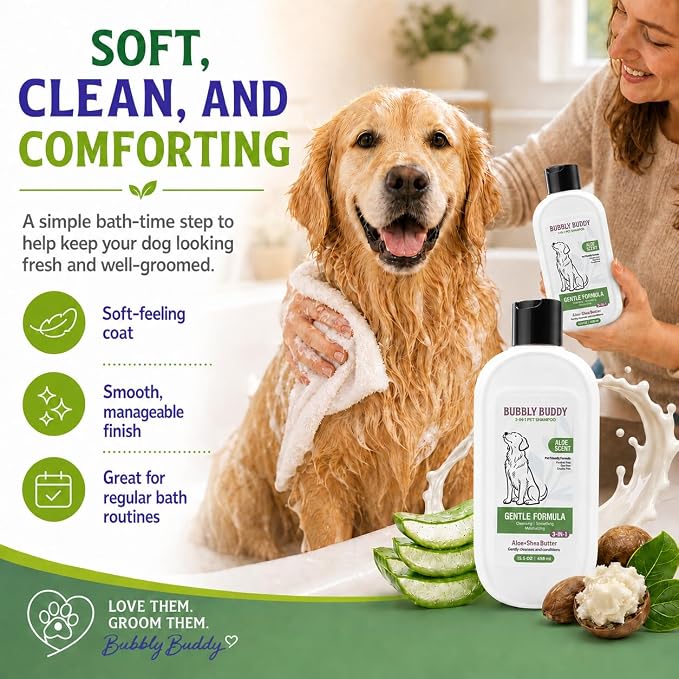 3-in-1 Pet Shampoo for Dogs, Aloe Scent Dog Shampoo and Conditioner with Aloe, Shea Butter, Colloidal Oatmeal, Jojoba Oil & Vitamin E, pH Balanced Cleansing, Smoothing & Moisturizing, 15.5 fl oz