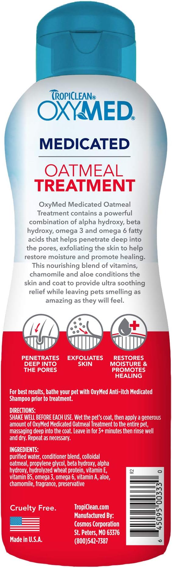 TropiClean Oxymed Medicated Cat & Dog Conditioner for Itchy Skin, 20oz