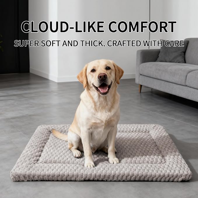 Dog Bed Mat - Dog Crate Pad - Reversible Mat for Pet Comfort - Soft Bed Crate Pads for All Seasons - Durable, Machine Washable Mat for Crates, Travel, and Home (Light Gray, 35" L*23" W*1.5" Th)