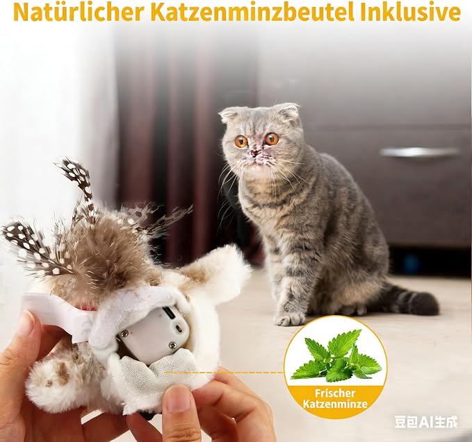 Gigwi Interactive Cat Toys for Indoor Cats, Flapping and Chirping Catnip Toys for Cat Exercise, Automatic Cat Toy with Beating Wings & Real Feather Tail, Rechargeable Cat Kicker Toy Prince