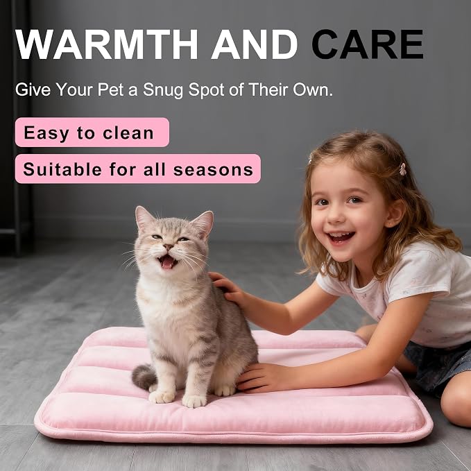 Dog Bed Mat, Reversible Dog Crate Pad with Washable Kennel Mat and Soft Foam, Flat Pet Bed for Dogs & Cats, for Crates Carriers & Travel (Pink, 18" L*12" W*1.5" Th)