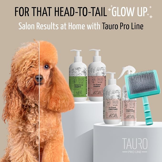 Tauro Pro Line Deshedding Slicker Brush for Dogs & Cats, Hard Pins for Undercoat Removal & Dematting, Grooming Tool for Long & Dense, Ideal for Pomeranians & Collies, Non-Slip, Mint, Large Size (L)
