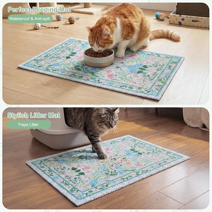 Glittme Cat Litter Mat, 24"x15" Non-Slip Washable Trapping Mat for Cats | Litter Trapping Mat With Thick PVC Coil To Catch Scatter, Soft On Paws And Waterproof Bottom To Protect Floors