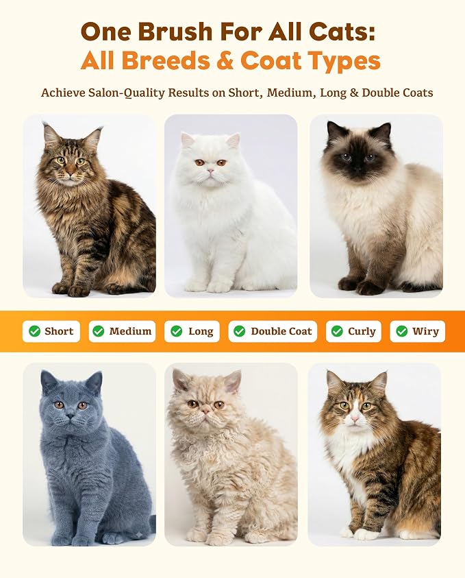 2-in-1 Deshedding & Dematting Brush for Long Haired Cats | Double-Sided Undercoat Rake for Shedding, Efficiently Removes Loose Hair & Tangles, Safe Detangler for Matted Fur