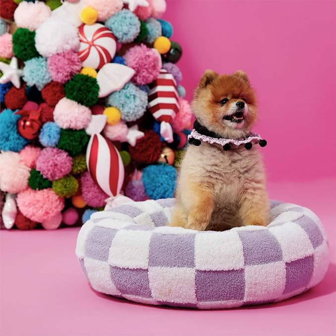 LE SURE Shown on TV Donut Medium Dog Bed - Round Cat Beds for Indoor Cats Calming Bed Present for Pets, Cute Modern Home Decor Beds with Jacquard Shaggy Plush & Anti Slip Bottom, 30 Inch, Purple