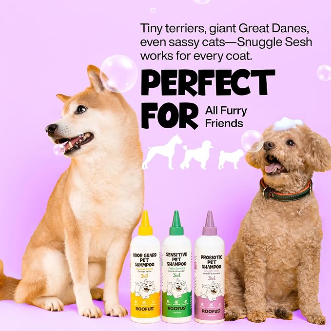 Anti Itch Dog Shampoo & Conditioner, Lavender for Dogs | Probiotic Hypoallergenic Formula - Snuggle Sesh Lavender Scent - Itchy Skin Relief for Smelly Dogs - 3-in-1 Conditioner
