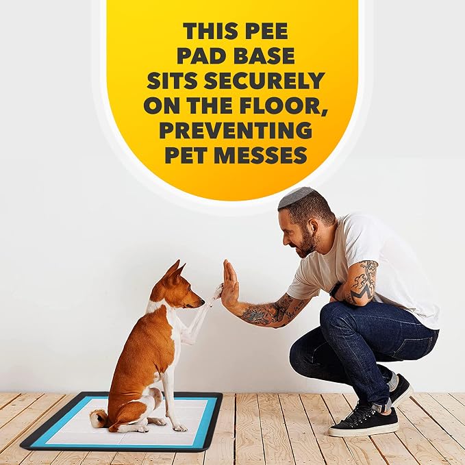 Skywin TidyFriend Dog Pee Pad Holder - Fits Up to 24” x 24” Pee Pad Holder for Dogs - Stable Grip, Soft Edges, Quick Wipe Silicone Surface Dog Pad Holder for Indoor Flooring Protection (Black)