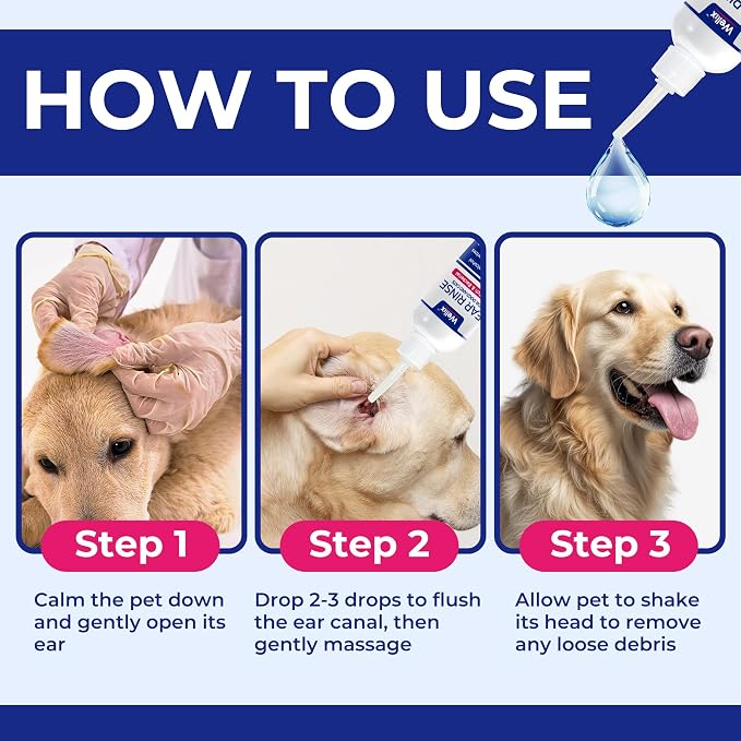 Wellix 120ml Ear Cleaner for Dog & Cat, Plant-Based Ear Drops for Dogs | Ear Wash for Itch Relief & Soothing Inflammation | Non-irritating Ear Infection Treatment | Ear Wax & Odor Removal Ear Flush