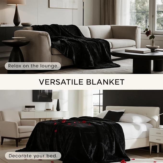 gogobunny Waterproof Bed Blanket, Reversible Sherpa Fleece Throw Blanket for Dog Puppy Cat, Furniture Cover Protects Bed Couch Sofa from Liquid Pee and Pet Fur (Black, 90x108 inches)