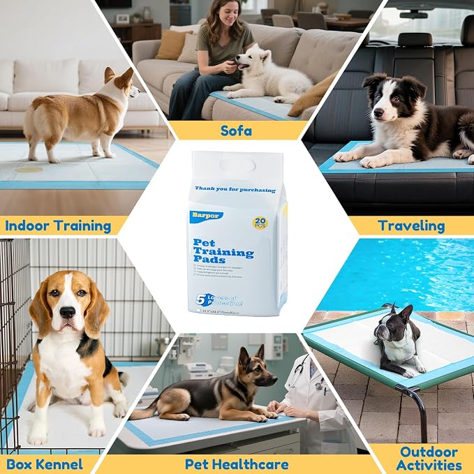 Extra Large Dog Pee Pads 28" x 34" - Barpor 5-Layer Super Absorbent Puppy Pads with Leak-Proof Quick-Dry & Fast-Edge Absorption, Disposable Dog Training Pads Anti-Slip, 40 Pack