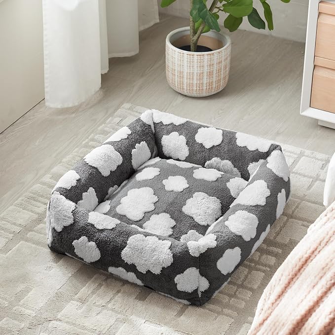JOEJOY Small Dog Bed for Small Dogs, Rectangle Washable Orthopedic Dog Bed with Removable Zipper Cover, Cute Soft Calming Puppy Pet Bed with Jacquard Shaggy Plush & Non Skid Bottom