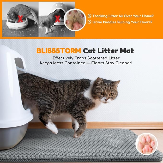 Cat Litter Mat 24"x16",Double Layer EVA Litterbox Mat Dark Gray | Extra Large Honeycomb, Waterproof & non-slip, Odor-free, easy clean, washable durable floor protector,scatter control