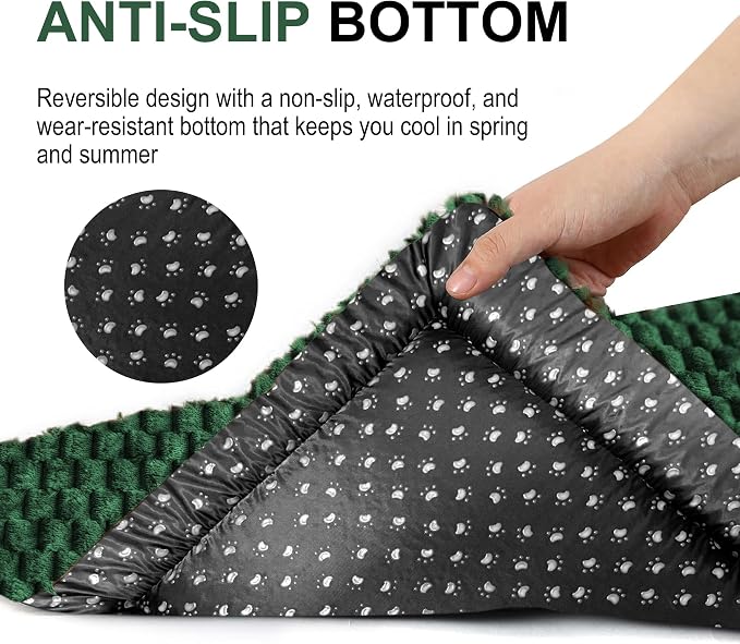Dog Bed Crate Mat, Soft Durable Washable Anti-Slip Kennel Pad for Dogs & Cats, Reversible (Dark Green, M(30"*20"*1.5"))