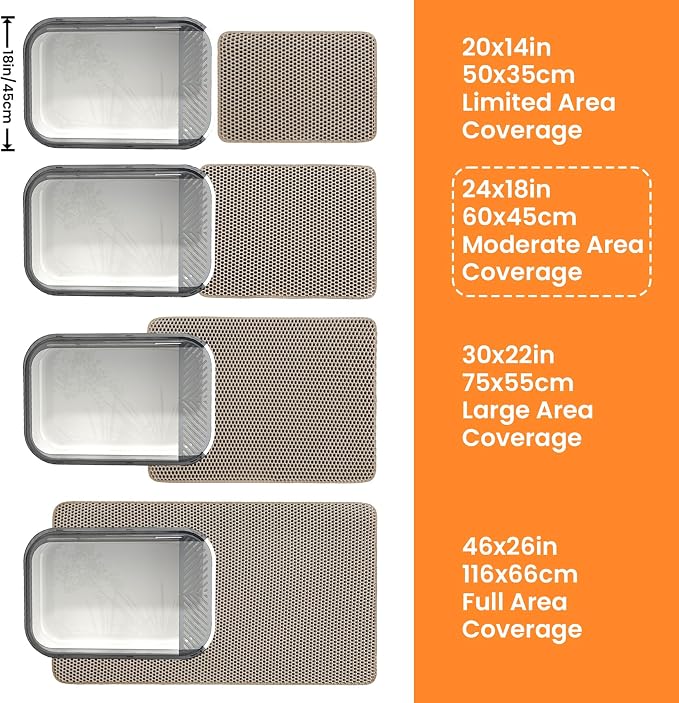 Cat Litter Mat, Double Layer Honeycomb Litter Box Mat | 24x18”, Efficient Litter Trapping, Easy to Clean, Waterproof, Non-Slip, Soft on Paws, Scratch Resistant, Beige, Large