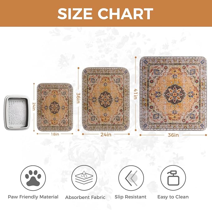 Homimp Cat Litter Mat, Litter Trapping Mat 2 Pack, Contains Mess from Box, Protects Floors,Urine Waterproof,Non-slip,Less Waste Cat Litter Box Mat,Soft on Kitty’s Paws,Washable,Absorbent,Khaki 24"X36"