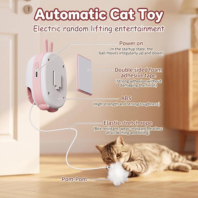 Interactive Cat Toys for Indoor Cats, USB Rechargeable Electric Teaser with Clip, Automatic Cat Toys to Self Play Enrichment Toy for Bored Kittens & Adult Cats (Pink)