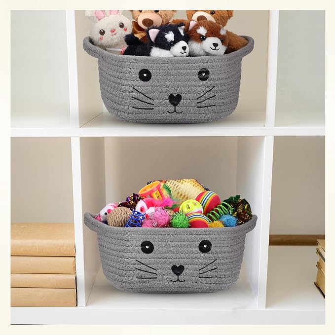 Zopeal 58 Pcs Summer Cat Storage Basket Gift Toys Set, Colorful Flashing Balls Pet Bell Crinkle Balls Spring Toys Attract Cat to Swat, Hunt, Interactive for Pet(Grey,9.8 Inch)