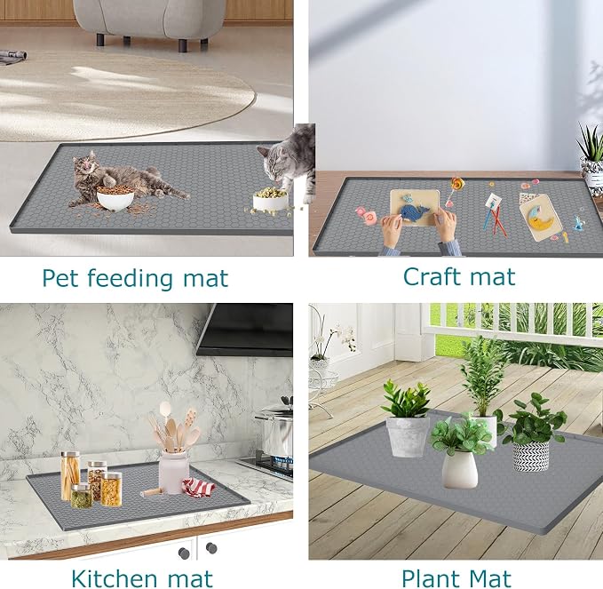 Cat Litter Mat for Litter Box, Silicone Large Cat Litter Trapping Mat - 37x22 in, Waterproof & Non-Slip, Durable & Easy Clean, Grey