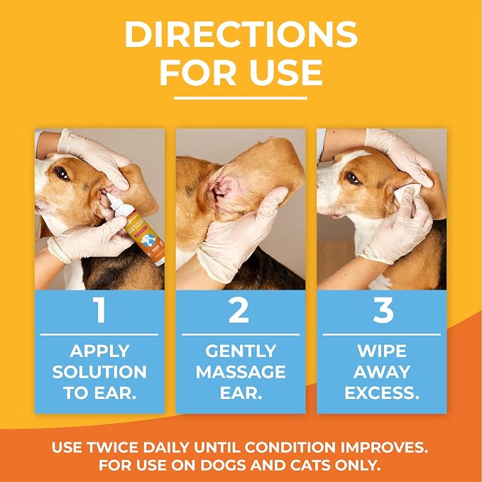 Dog Ear Cleaner - Cat & Dog Ear Infection Treatment - Medicated Pet Ear Wash, Flush, and Cleaning Solution for Dogs and Cats - Remedy for Itchy Yeast Relief