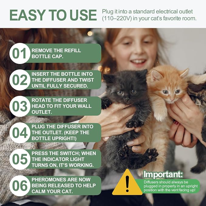 Cat Calming Pheromone Diffuser Refills, 4 Pack Cat Calming Refills | Helps Relieve Cat Anxiety, Reduce Stress, Aggression, Fighting, Spraying, Scratching, Vet Visits, Travel, Multi-Cat Homes