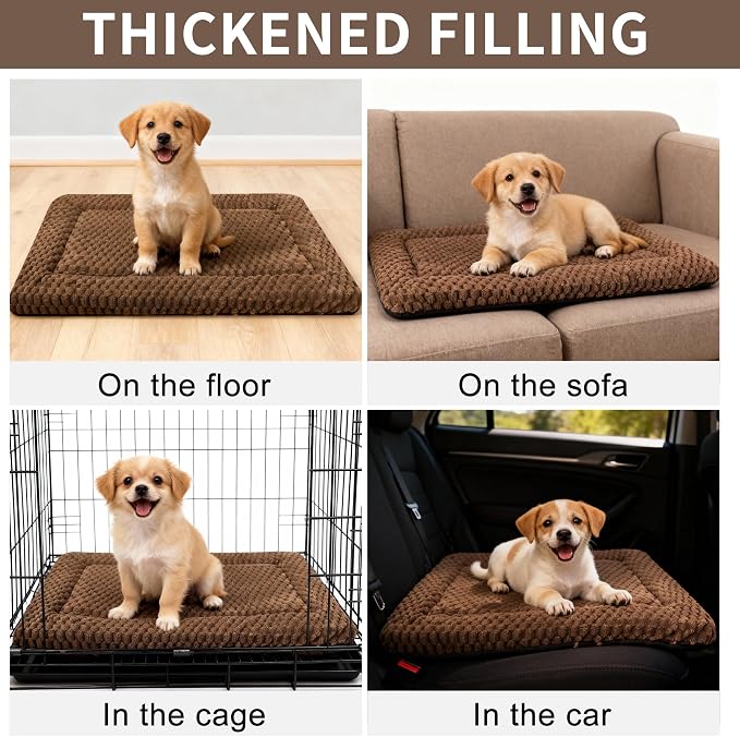 Dog Bed Mat,Reversible & Ultra Soft Kennel Pad-Machine Washable Pet Bed for Dogs & Cats-All-Weather Crate Liner for Crates,Carriers & Travel (Dark Brown, 24" L x 18" W x 1.5" Th)