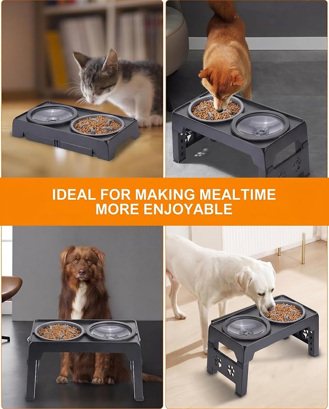 LALOBLUE Collapsible Dog Bowls Raised Elevated Adjust Stand | Elevated Dog Bowls, Dog Bowls Raised, Dog Bowls Elevated,5 Heights Adjustable Elevated Raised Dog Bowls Stand