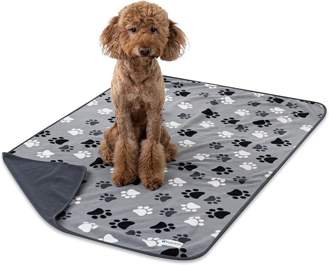 PetAmi Waterproof Dog Blanket for Couch, Pee Proof Reversible Cat Blanket for Sofa Bed Furniture Protector, Soft Fleece Washable Pet Throw for Dogs Cats Puppies Kittens, 60x80 Paw Print Gray