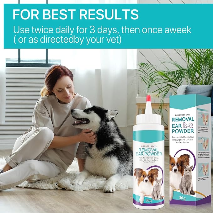 Dog Ear Powder for Hair Removal, Ear Infection Treatment for Dog & Cat, 30g | Advanced Dog Ear Cleaner, Supports Infection Prone Ears, Gently Removes Ear Wax, Reduce Ear Odor in Pets & Soothes Itchy Ears