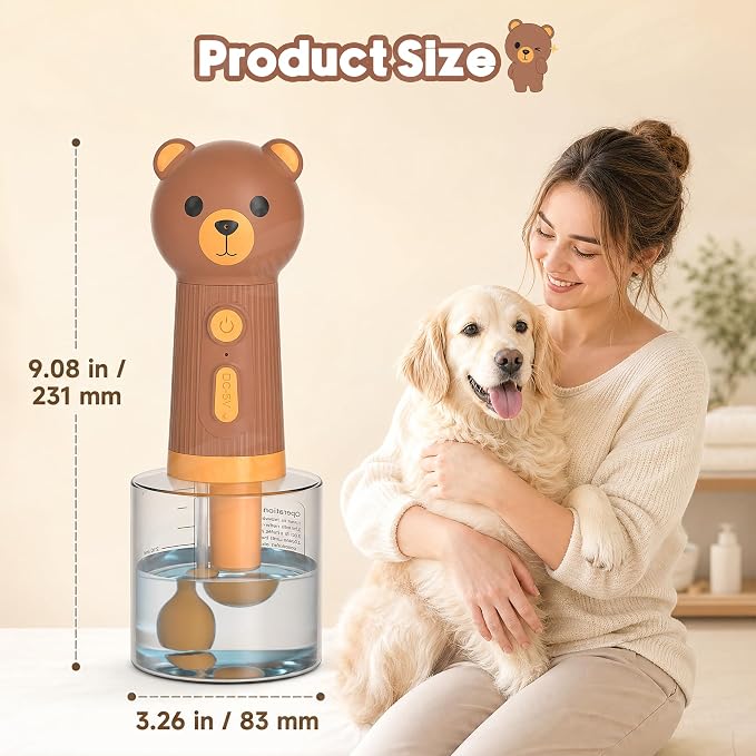 Dog Foam Maker, Rechargeable Pet Bath Foam Dispenser Cartoon Bear 400ml Soap Sprayer with 1200mAh Battery, IPX7 Waterproof Dog Shampoo Frother for Gentle Cleaning, Multi-Use for Home & Outdoor, Brown