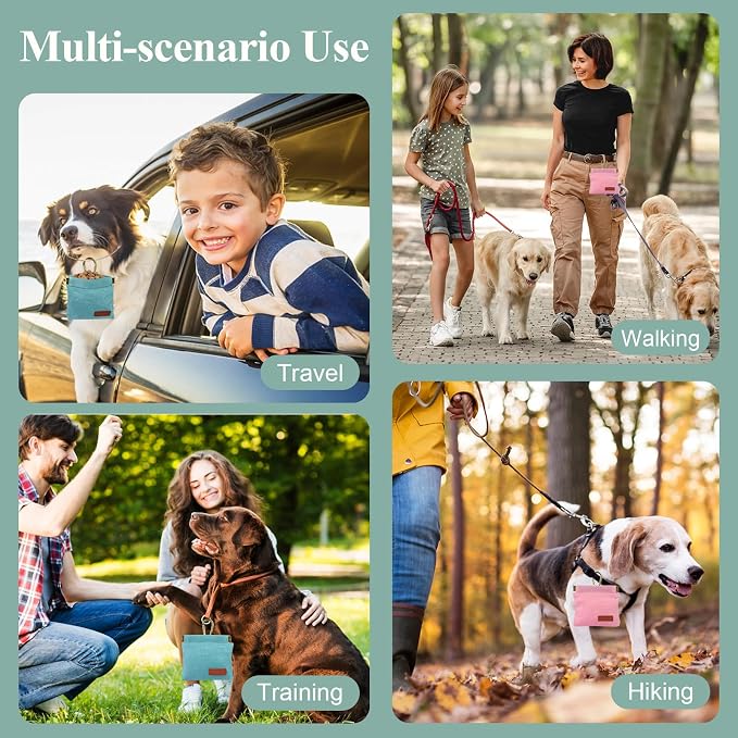 2Pcs Hands Free Dog Treat Pouches for Training, Walking and Outdoor Use | Dog Treat Bag with Carabiner, Hands Free, Auto Closing Pet Treat Pouch for Training,Walking, Hiking